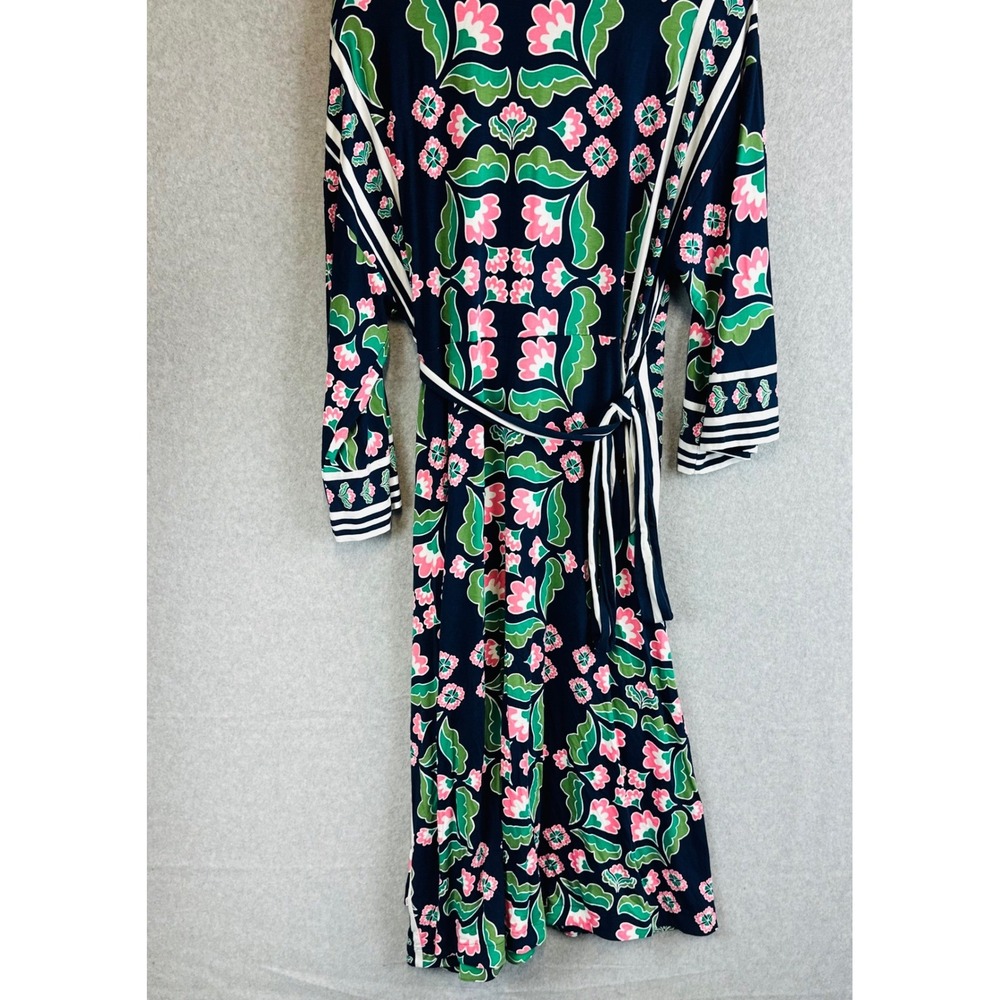 Boden Womans Sz 16/18 Wrap Dress Floral Blue 3/4 Sleeve Knit Stretch V- Neck - Picture 7 of 10
